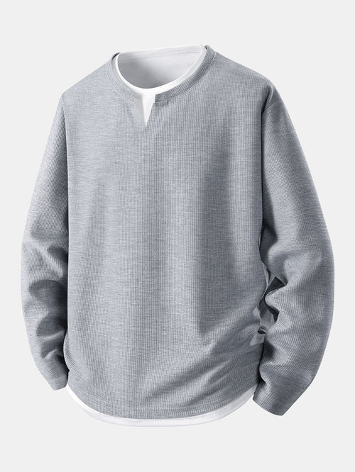 Relax Fit Long Sleeve 2 In 1 Waffle T-Shirt