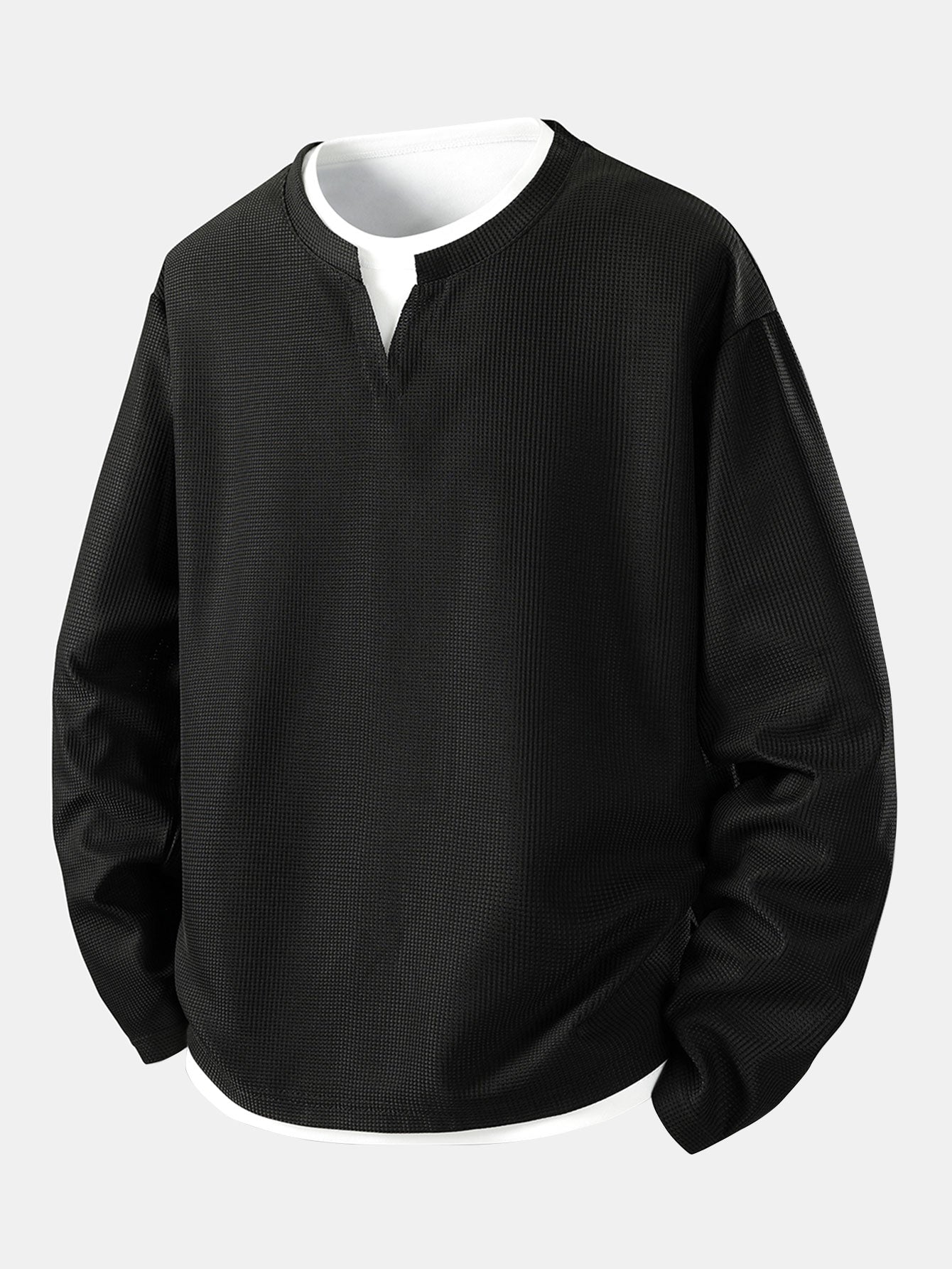 Relax Fit Long Sleeve 2 In 1 Waffle T-Shirt