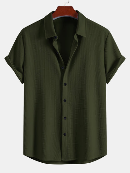 Muscle Fit Textured Button Up Shirt