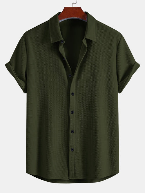 Muscle Fit Textured Button Up Shirt